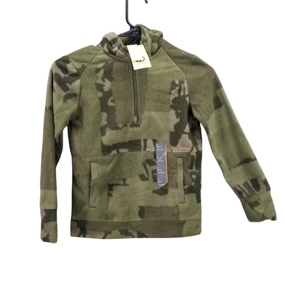 Boys All in Motion Green Camo Microfleece Pullover Hoodie Sweatshirt 1/4 Zip S